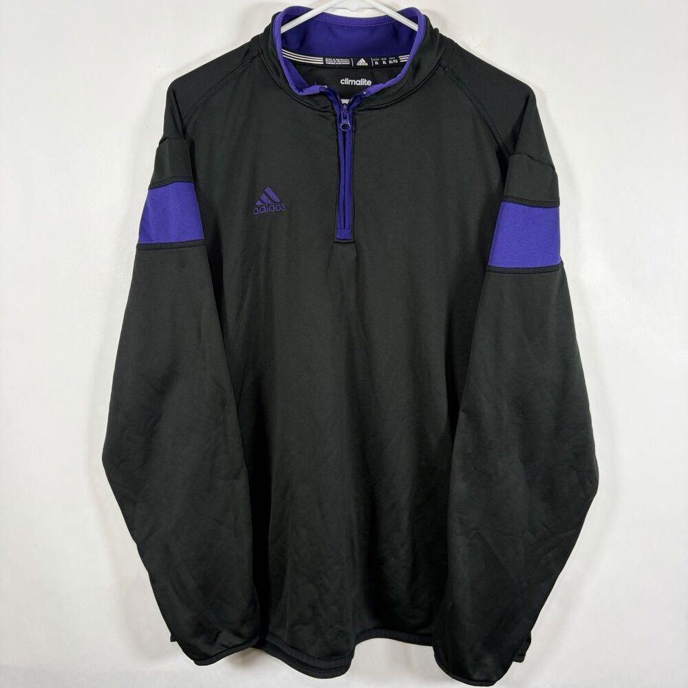 Adidas Climalite 1/4 Zip Pullover Mens Size XL Black Purple Mock Neck Golf